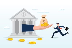 Businessman business owner getting loan money from ban